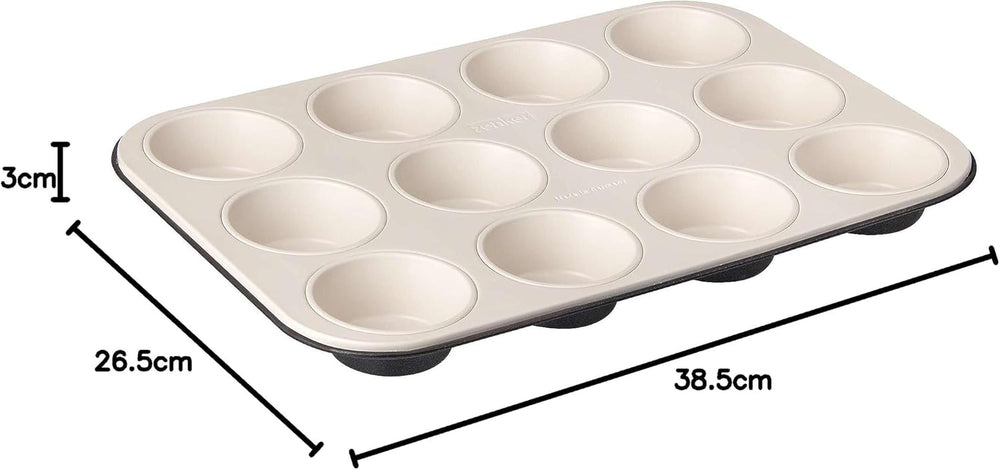 Zenker 12 muffins, diámetro Ø 7 cm CREME NOIR, Bandeja de horno para muffins con revestimiento antiadherente reforzado con cerámica Moldes y bandejas de horno Naty Shop
