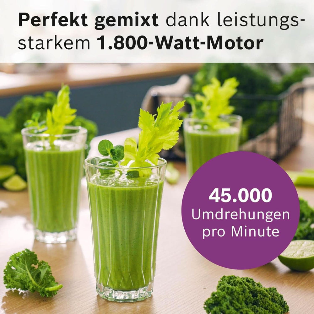 Batidora de pie Vitapower Serie 6 MMBD665B1, 45.000 U/Min, 6 programas Inkl Heiße Suppe & Reinigung, 2 L Mixbehälter, Stopfer, Spülmaschinenfeste Teile, Made in Europe, 1800W, Schwarz Kitchen Naty Shop