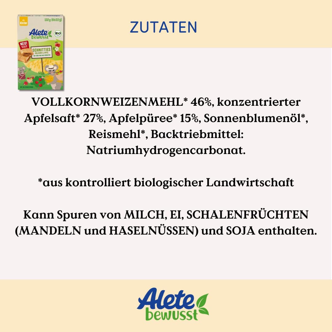 Alete Tartas Integrales De Manzana En Rodajas Ecológicas 8 x 132g