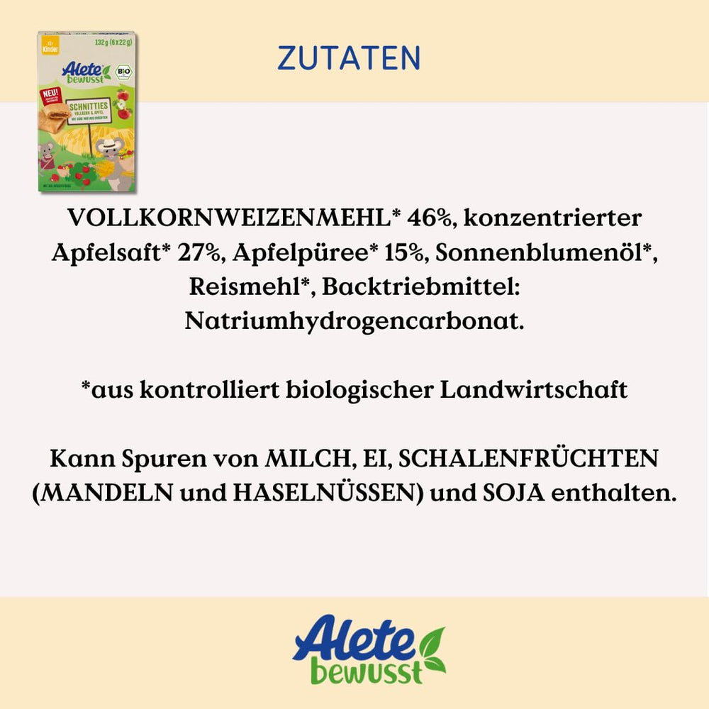 Alete Tartas Integrales De Manzana En Rodajas Ecológicas 8 x 132g