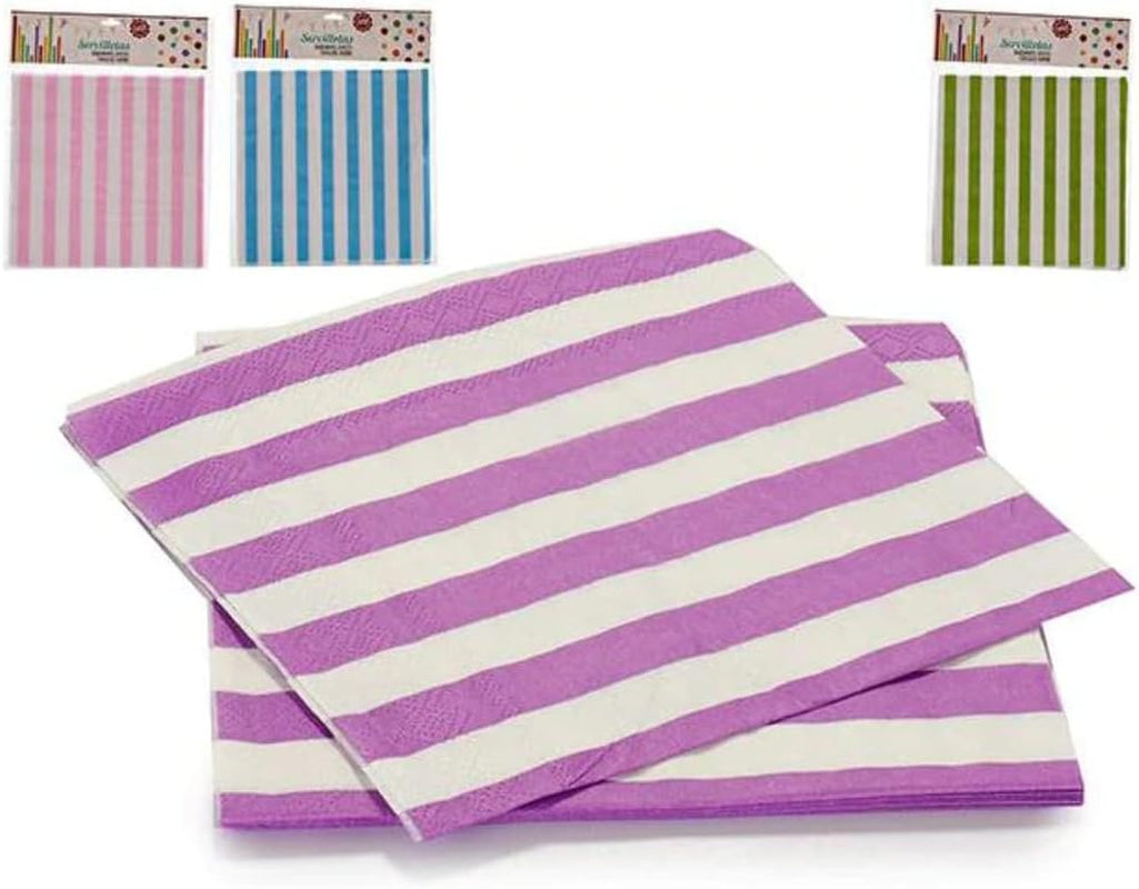 Pachet de 10 șervețele din hârtie, dungate, dimensiuni: 18 X 1,5 X 21,5 cm, culoare aleatorie în funcție de disponibilitate
