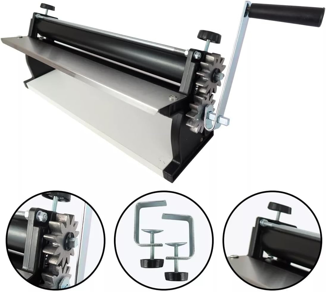 DKN Máquina para enrollar masa de pizza con manivela, 48,8 cm, máquina para hacer fideos, teigfolie con rodillos anti-empuñaduras y control Dicken - Construcción en acero macizo y aluminio