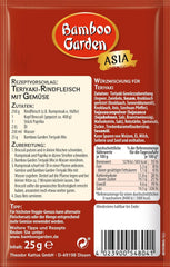 Bamboo Garden - Mezcla de condimentos Teriyaki, Gewürzmischung für Teriyaki, Für 4 Portionen, Ohne Geschmackverstärker und Konservierungsstoffe, 1 x 25 g (Verpackungsdesign kann abweichen)