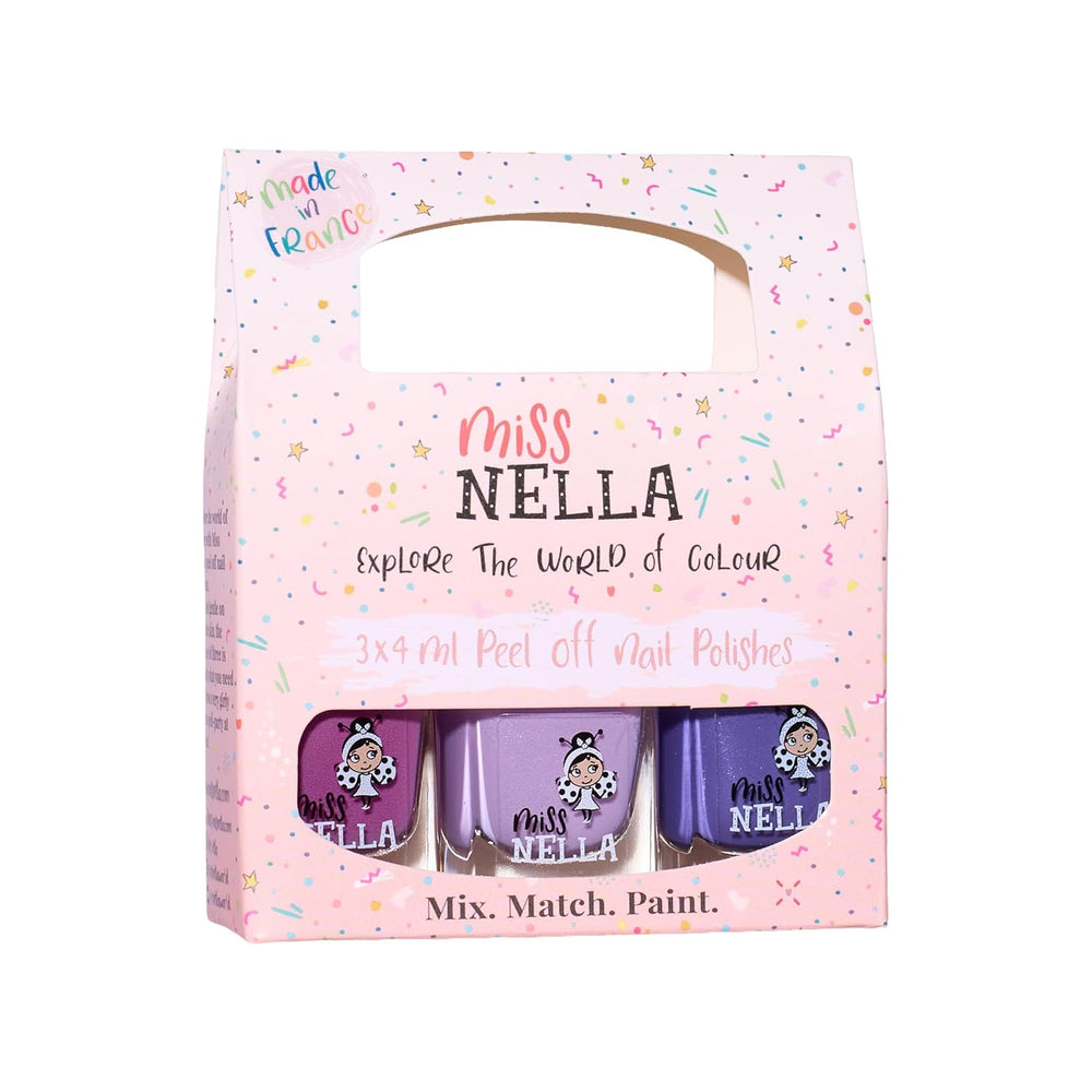 Miss Nella Magic Collection Juego de 4 esmaltes de uñas con purpurina: rosa, rojo, dorado y azul, esmalte de uñas extraíble especial para niños, no tóxico, a base de agua, inodoro