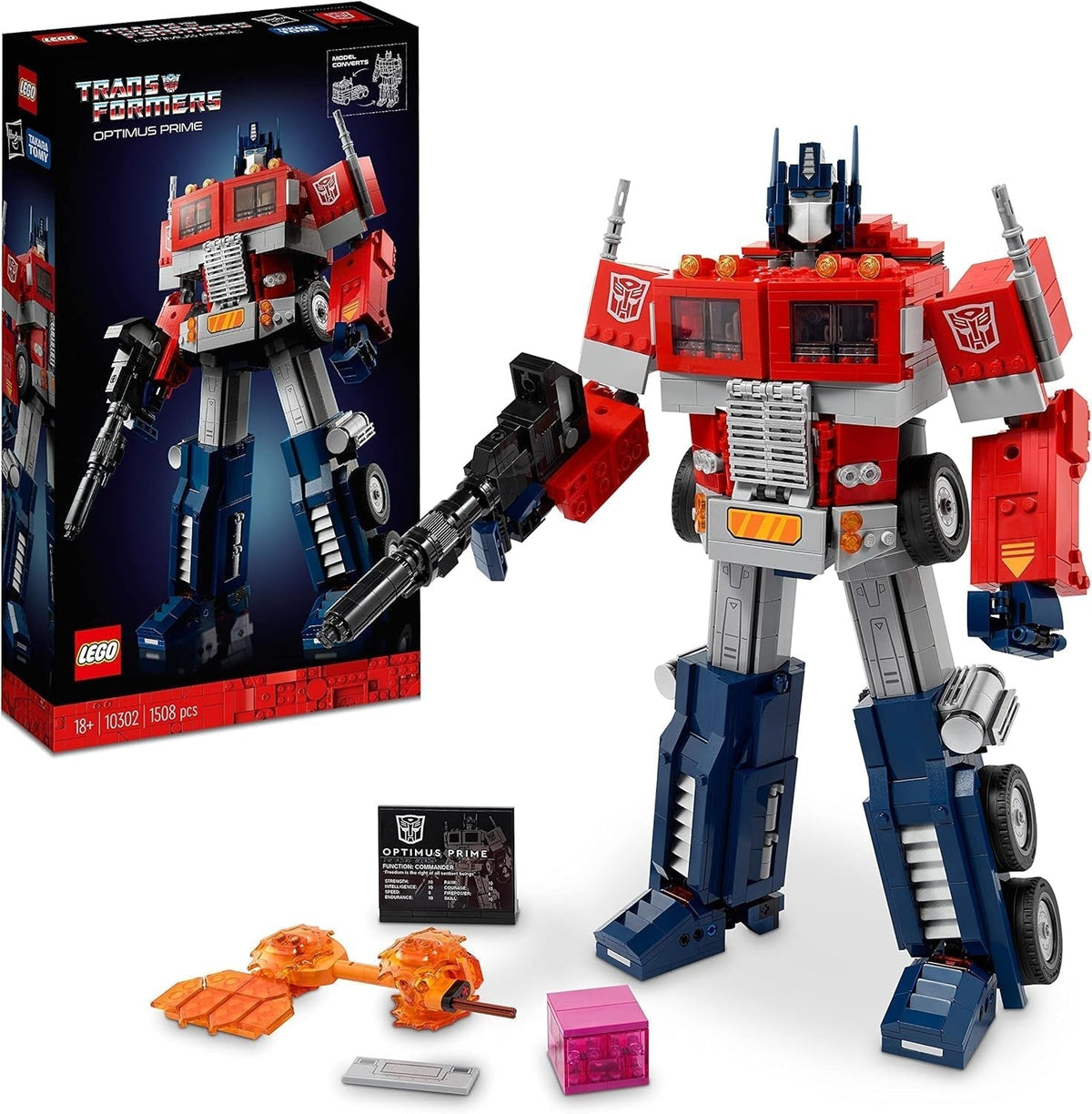 LEGO 10302 Icons Optimus Prime Set, Figura de Robot 2 en 1 y Modelo de Camión, Kit de Modelo de Juguete Transformers para Adultos, Regalo de Cumpleaños o Navidad para Hombres, Mujeres, Ella y Él Juegos de Construcción Besuche den LEGO-Store Cama Individual