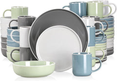 vancasso SESAM Serie Steingut Geschirrset für 12 Personen, 48 teiliges Kombiservice – Tafelservice mit Speisetellern, Desserttellern, Müslischalen und Kaffeetassen, skandinavisches Design