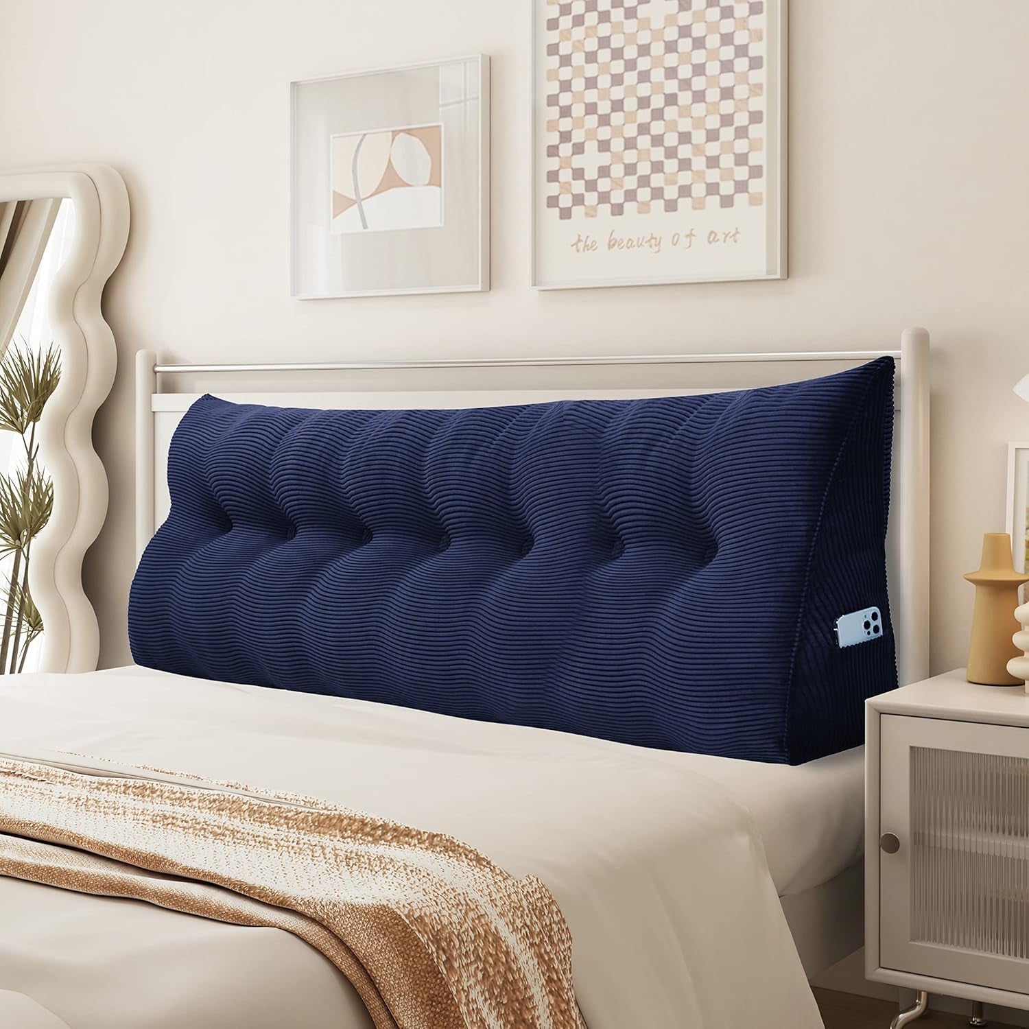 Pernă Johnear cu pană, pernă de citit pentru pat și canapea, pernă pentru spătar, pernă pentru tăblie, pernă lombară triunghiulară mare (gri, 45 cm)