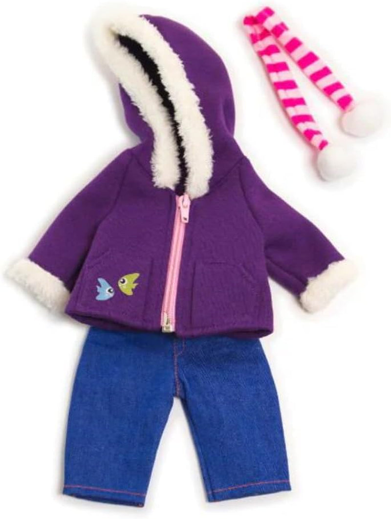 Miniland Set Puppenkleidung 32cm, camiseta girgeltes mit Latzhose und Mütze, Übergangszeit