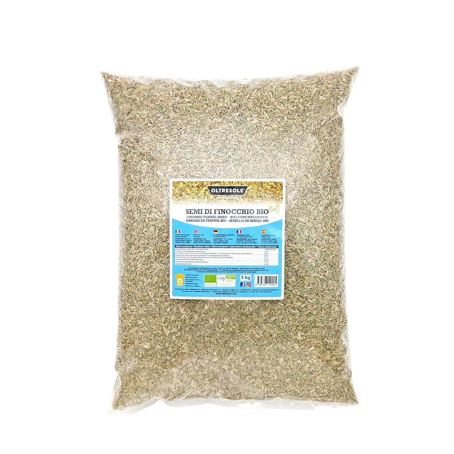 Semillas de Hinojo Orgánicas 3kg Semillas Enteras Orgánicas Ideales para Infusiones y Recetas Digestivas de Hierbas Perfectas para Hornear Tamaño Conveniente
