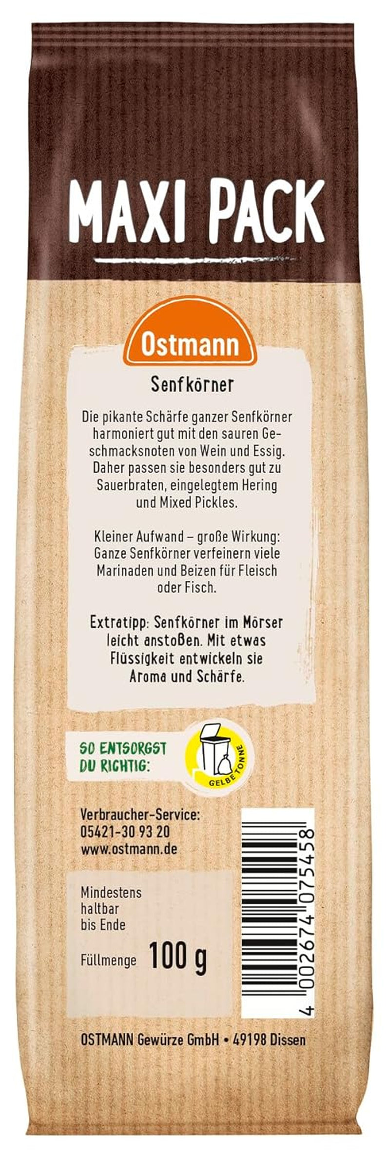 Ostmann Gewürze - Senfkörner ganz | Ideal para envasar frutas y verduras de 100 g en Vorteilsbeutel