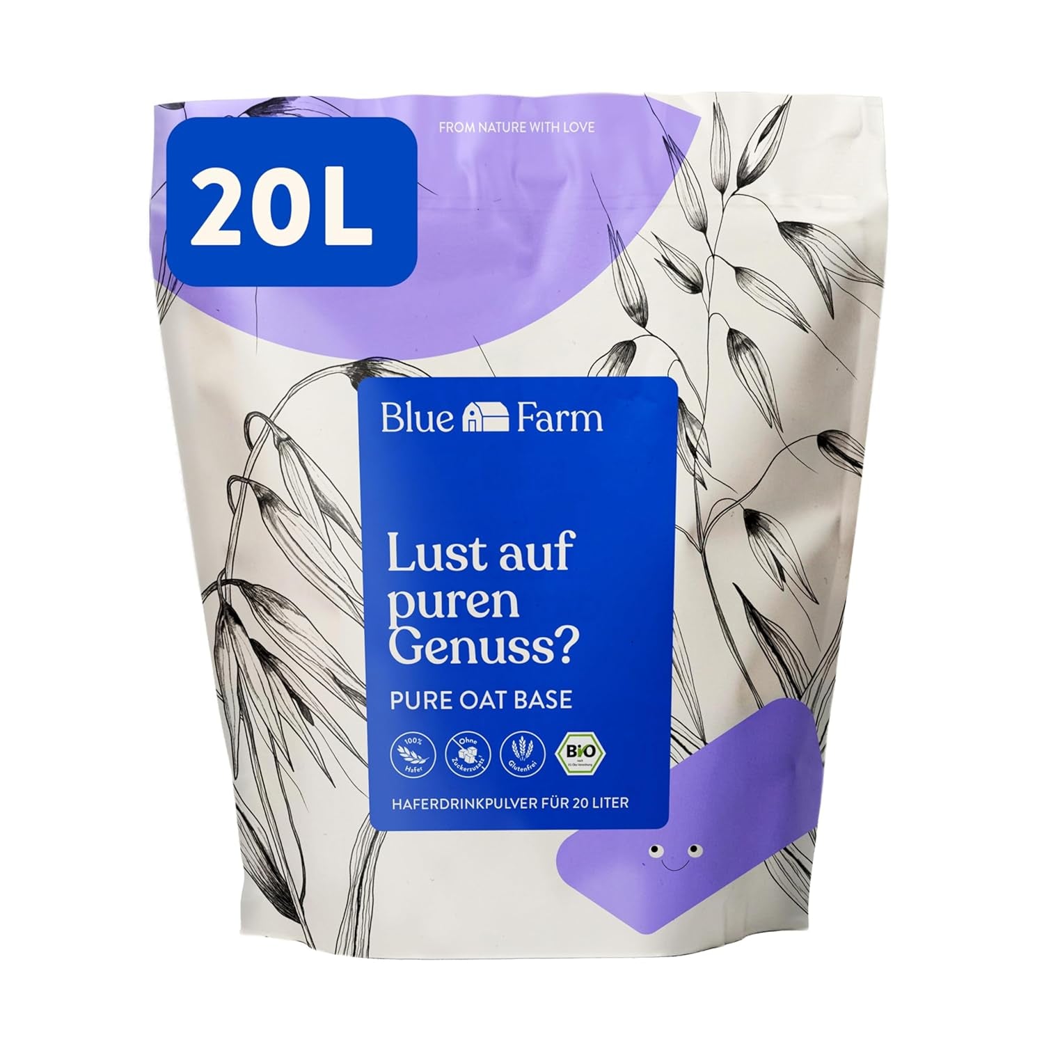 Blue Farm Pure Oat Base para bis 8 Litros Haferdrink zum Selbermischen – 100% mejor calidad biológica – 100% vegano, sin lactosa y sin gluten – 90% blanco Verpackungmüll