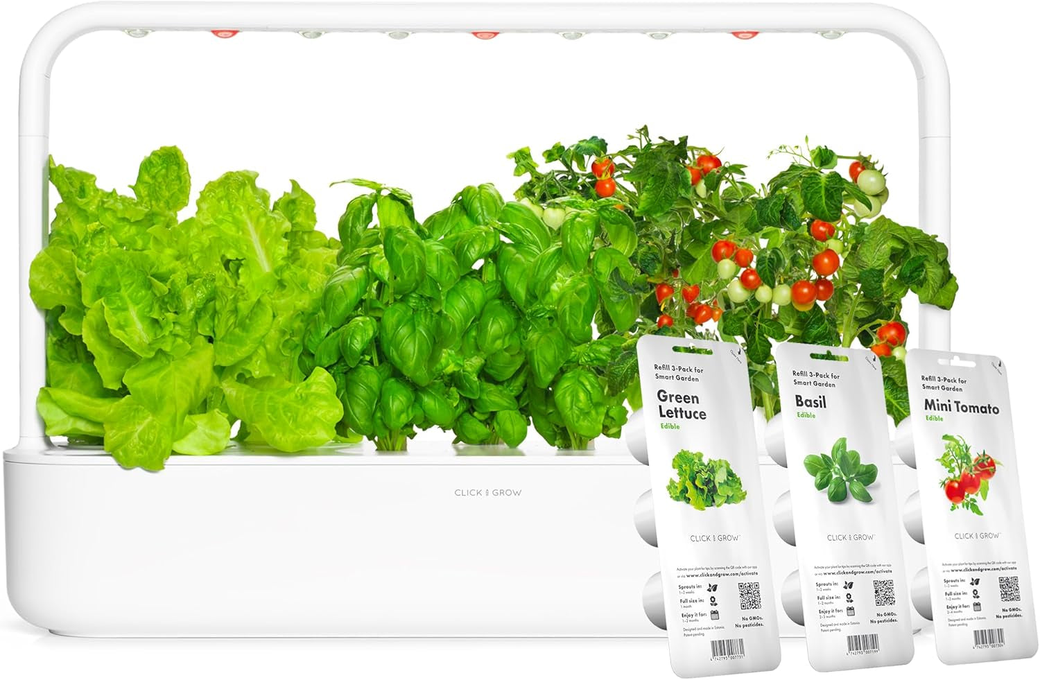 Click and Grow Jardín Interior, Más Fácil que el Sistema de Cultivo Hidropónico, Jardín Inteligente LED, Jardín de Hierbas, Invernadero Interior con 9 Cápsulas Vegetales Incluidas (Blanco)