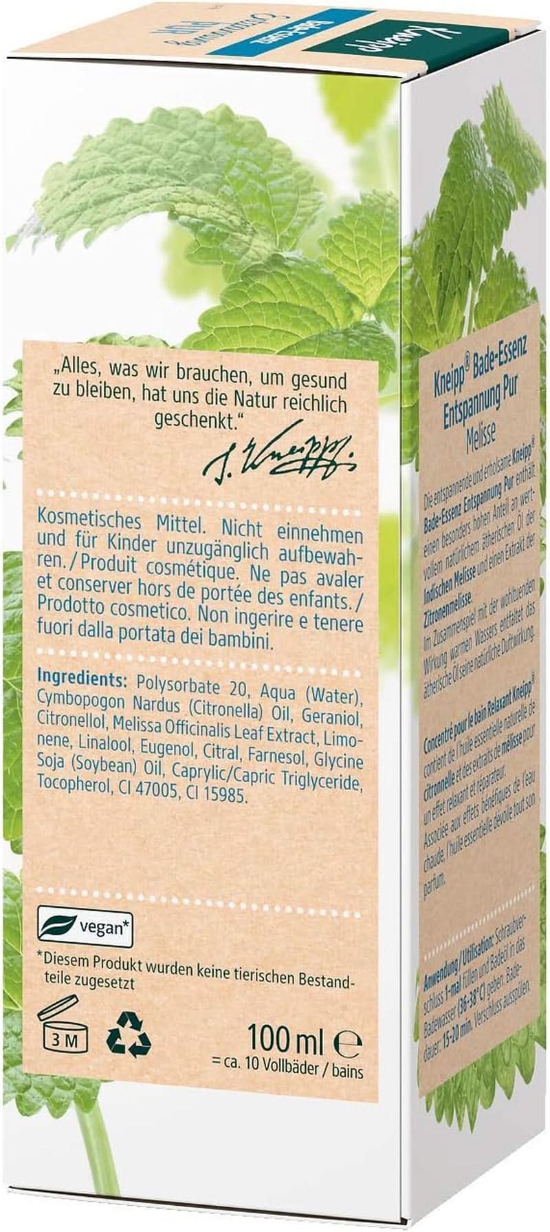 Kneipp Bade, aceite de baño con aceite esencial natural de melisa de India y extracto de melisa, 100 ml Naty Shop