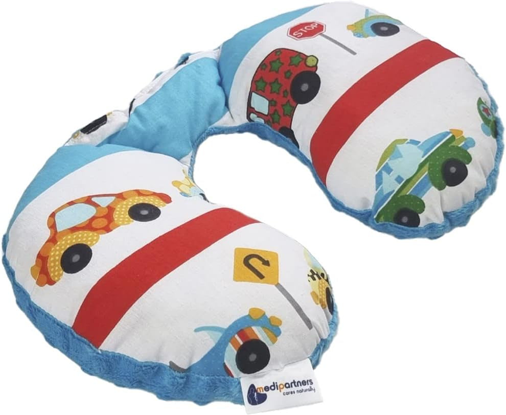 Medi Partners Perna de gât pentru copii Suport pentru gât 100% bumbac / minky pernă de gât pentru copii pentru mașină cărucior călătorie călătorie somn pernă de gât snooze roll (REH cu gri Minky) Perne ortopedice cervicale Naty Shop Mașini cu Minky turcoaz