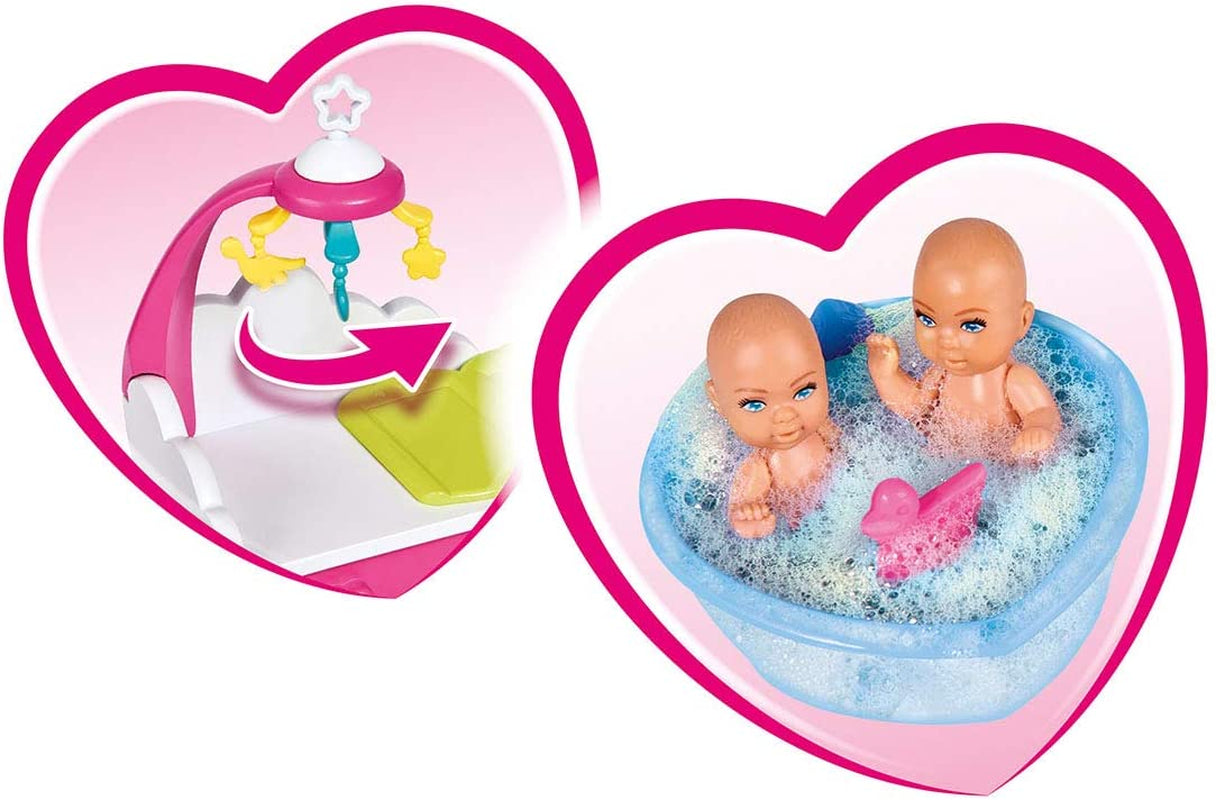 Simba 105733333 - Steffi Love Welcome Twins, Păpușă însărcinată, cu gemeni, cu masă de înfășat și cadă, accesorii, Păpușă la modă, 29 cm, pentru copii de la 3 ani în sus