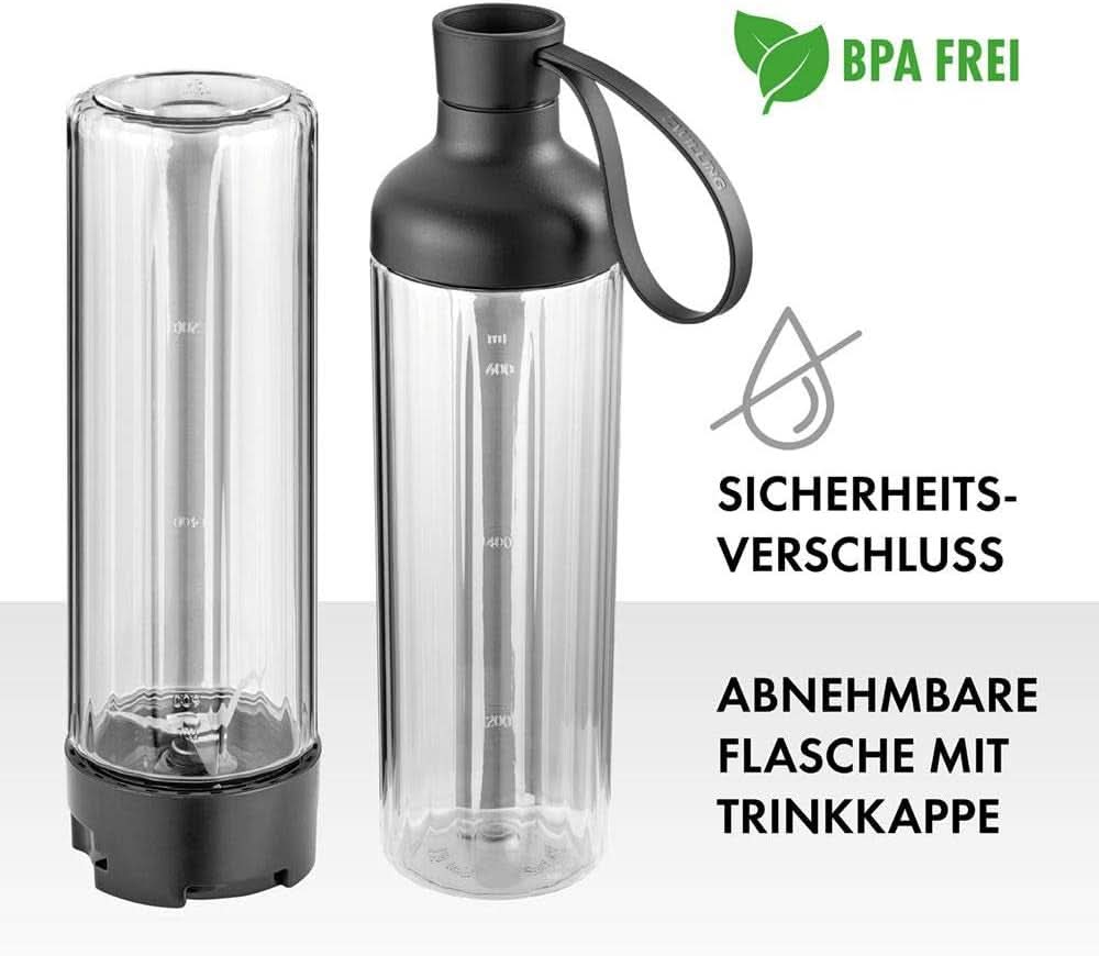 ZWILLING Batidora de pie, batidora, Inkl. Trinkflasche Mit Verschluss, 600 Ml, 300 Watt, Edelstahl/Kunststoff, Schwarz Kitchen Naty Shop