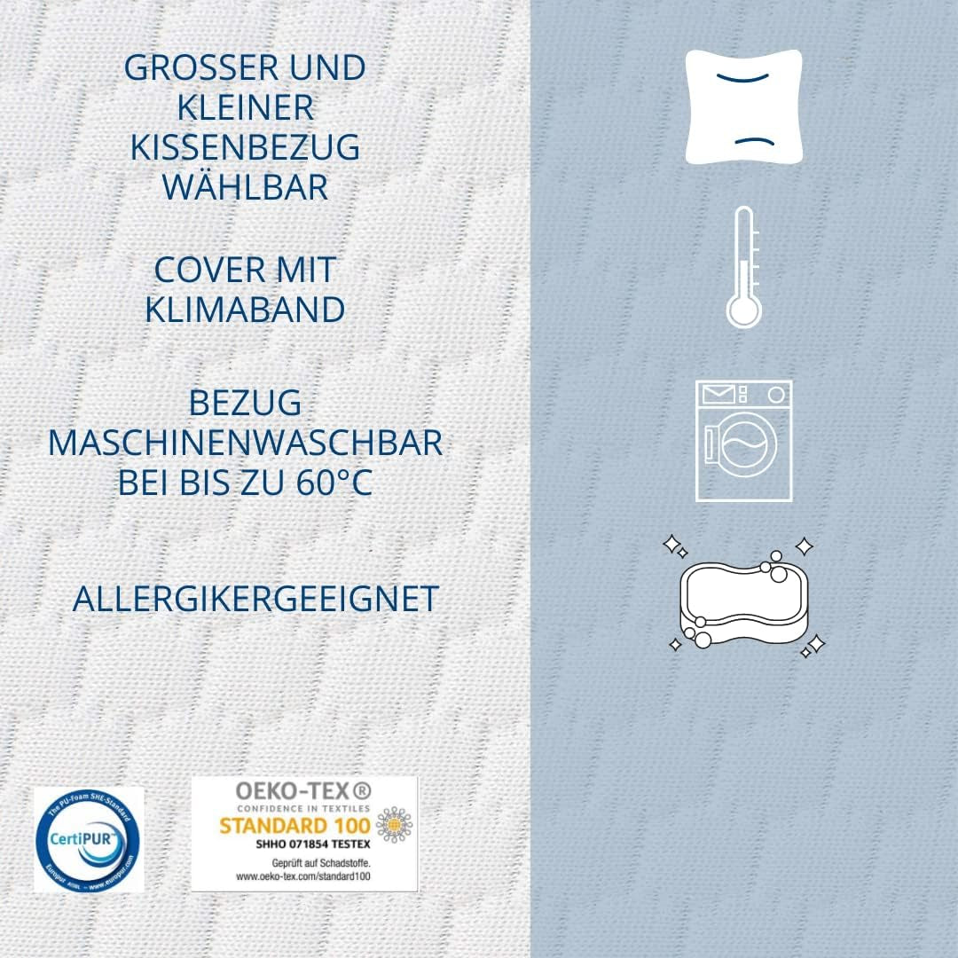 Genius Eazzzy pernă din spumă 40X80 Cm înălțime 10Cm - Pernă de susținere a gâtului cu 2 grade de duritate + spumă de gel de răcire - Pernă de dormit pentru cei care dorm lateral, pe spate și pe stomac împotriva durerilor de gât, poliester Perne standard Naty Shop