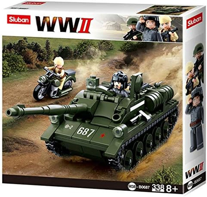 Sluban SL95558, WWII - Alliierter Jagdpanzer(335 Teile)[M38-B0687], Spielset, Klemmbausteine, Soldaten, mit Spielfigur, Army WWII, Multi Color