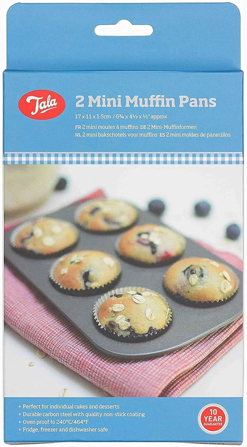Tala Mini-Kuchenformen, Dekorativ, Antihaftend, Gugelhupf-Form, Gleichmäßige Hitzeverteilung, Gerillte Form, Karbonstahl, Breite, Flache Griffe, Spülmaschinen Und Gefrierschrankfest, 2 Stück Moldes y bandejas para hornear Naty Shop 20Cm X 14Cm