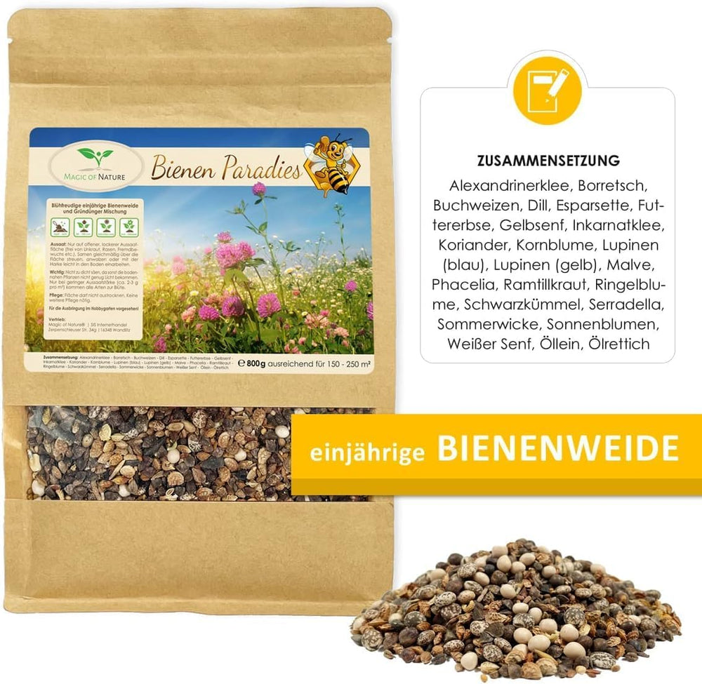 Magia de la Naturaleza 800gr. Blumensamen Mischung - Bienen Paradies - Blühfreudige Bienenweide für 150 bis 250 m²