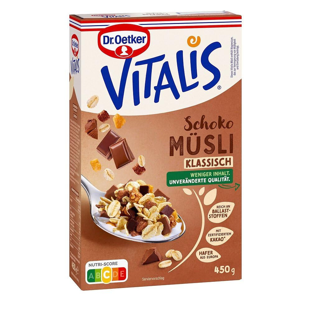 Dr. Oetker Vitalis Chocolate Muesli Classic: Muesli de desayuno con leche y chocolate negro, paquete de 7 (7 x 600 g)