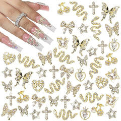 24 Stück Nagel-Charms, Y2K-Legierung, Nail Art, Strass-Charms, 3D-Herz, Schleife, Schmetterling, Charm Mit Strasssteinen, Kirsch-Nagel-Edelsteinen, Glänzender Schmuck