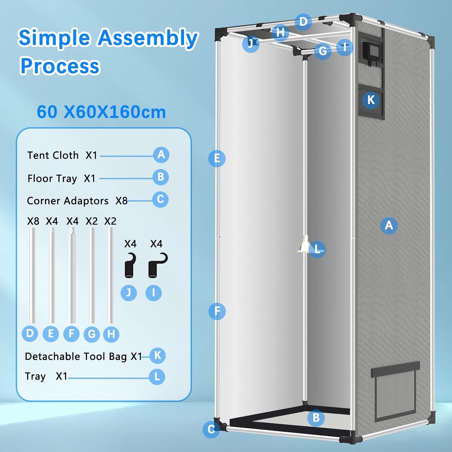 Aygrochy Tienda de Cultivo 60x60x160cm Tienda de Cultivo Interior con Bandeja Inferior Extraíble de PEVA Blanca Reflectante para Espacio de Cultivo de Plantas