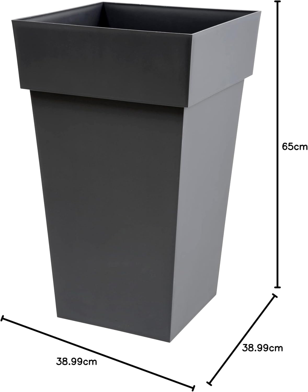 Plastiques 13635 G.ANT SX3 Ghiveci de flori din polipropilenă Toscane, 39 x 39 x 65 cm, gri