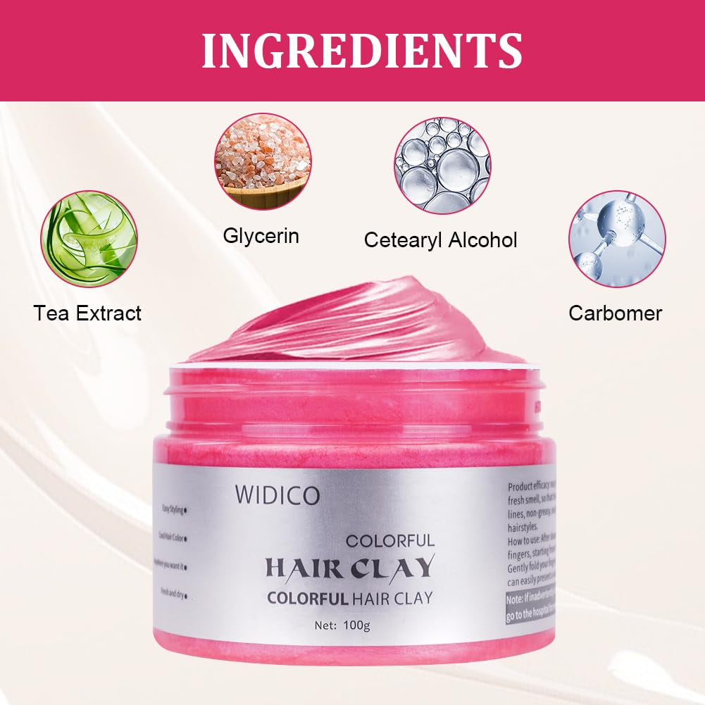 Ceară temporară pentru păr, ceară de culoare a părului lavabilă pentru bărbați, femei, ceară de păr, vopsea de păr, coafură naturală mată pentru petreceri, cosplay și Halloween-100g (roz) Vopsea pentru par Naty Shop