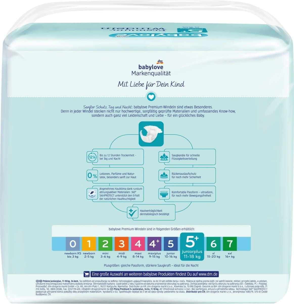 Pañales Premium Active Plus talla 5+, Junior Plus 13-27 kg, 1 x 34 uds.