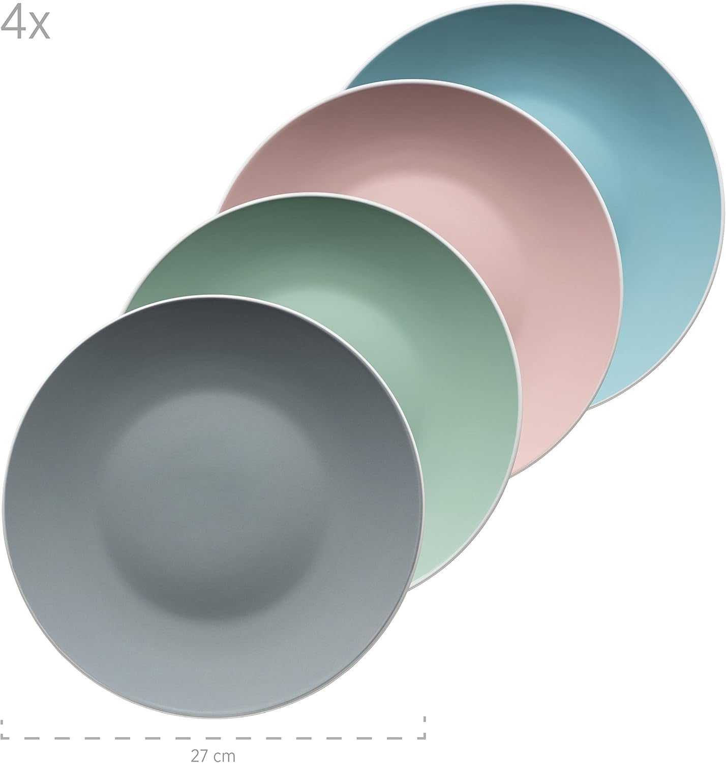 MÄSER 934006 Seria Elissa, Set de veselă modern pentru 4 persoane în glazuri mate colorate cu margine albă, Set combinat de 16 piese, Gresie, Multicolor, Gri, Turcoaz, Roz, Verde