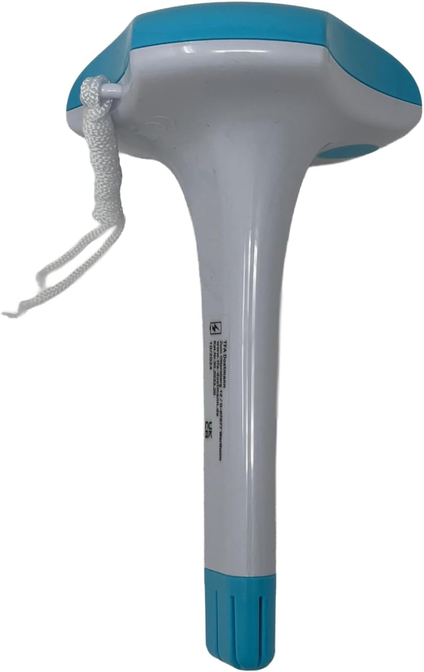 TFA Dostmann 30.2033.20 TFA Dostmann 30.2033.20 Termómetro solar digital para piscinas, cable de 1m, resistente al agua IPX8, batería no incluida, rango de medición -20 a +50°C, preciso, ideal para piscinas, estanques, piscinas, blanco/turquesa