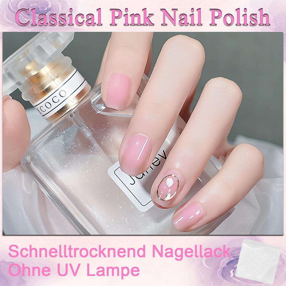 Esmalte de uñas Jelly Pink, 13 ml, secado rápido, larga duración, natural, translúcido, esmalte de uñas regular sin lámpara UV para mujeres DIY Nail Art (rosa clásico)