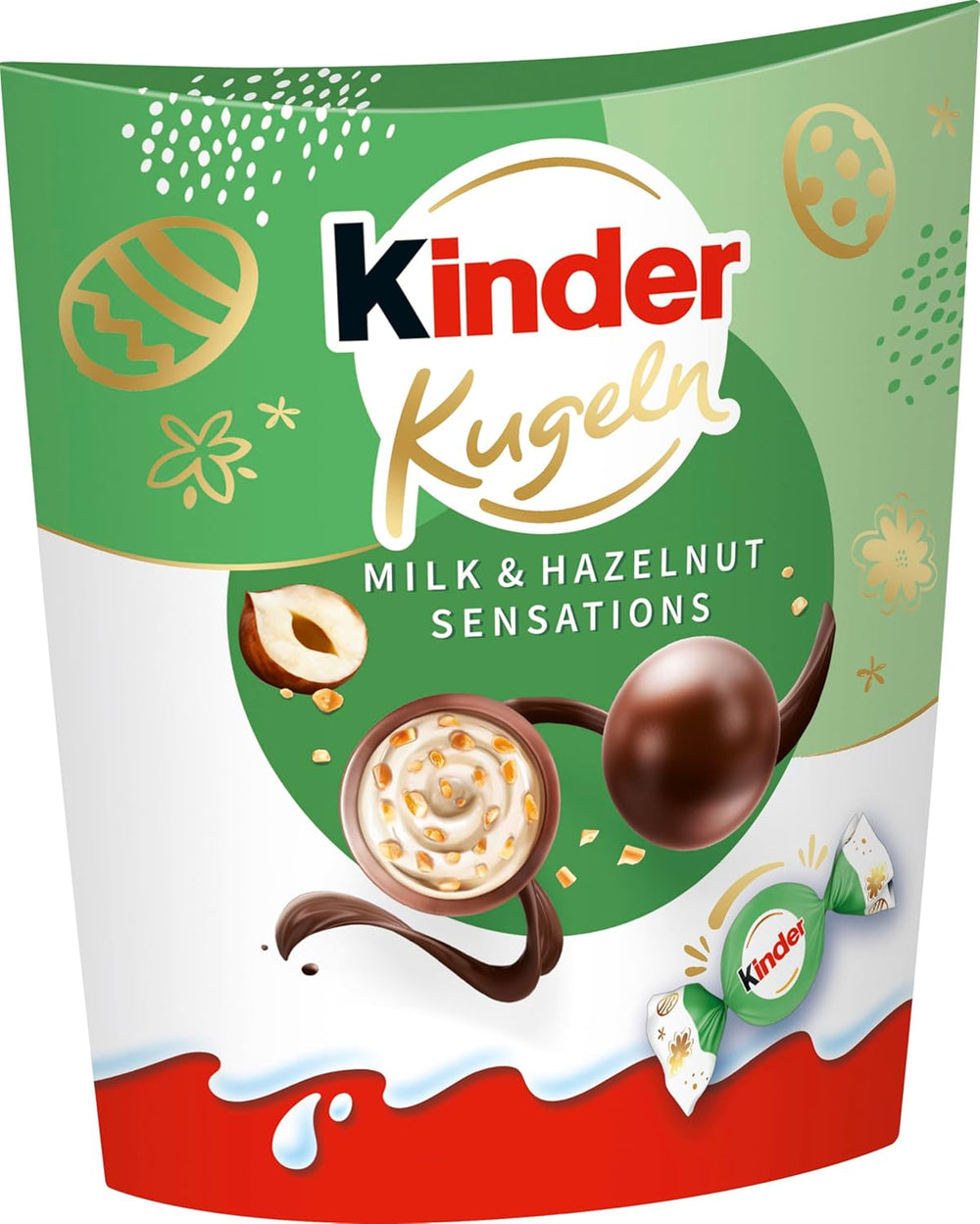 Kinder Milk & Hazelnut Sensations bolitas 90g - Bolitas de chocolate con leche con relleno cremoso de leche y trozos de avellana - Chocolate de Pascua, dulces de Pascua - Regalo y souvenir de Pascua
