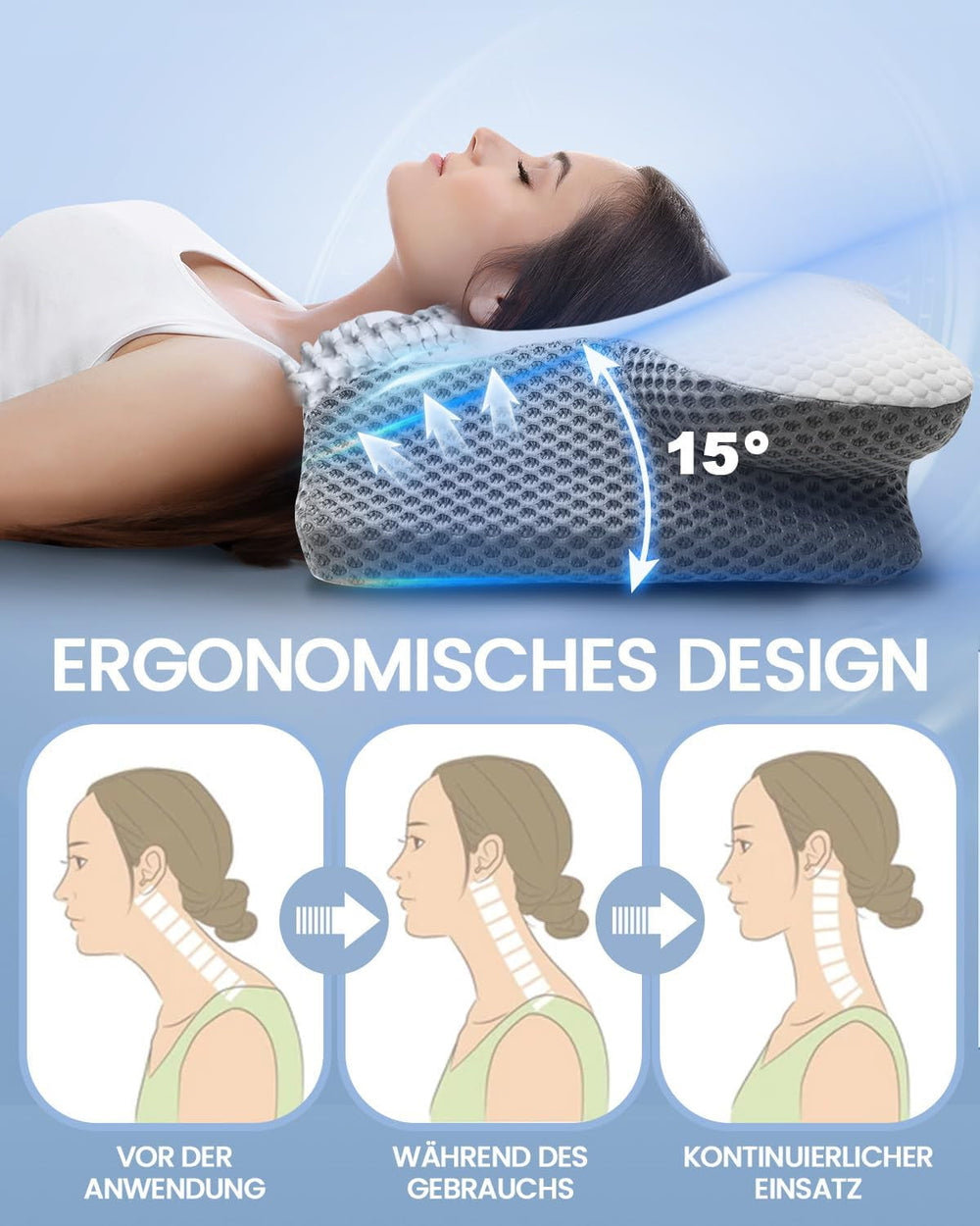 Pernă pentru gât 2 în 1 Pernă, pernă cu spumă de memorie, pernă ortopedică ergonomică, 2 înălțimi de dormit, pernă de sprijin pentru gât pentru sprijin lateral / spate / burtă Perne ortopedice cervicale Naty Shop