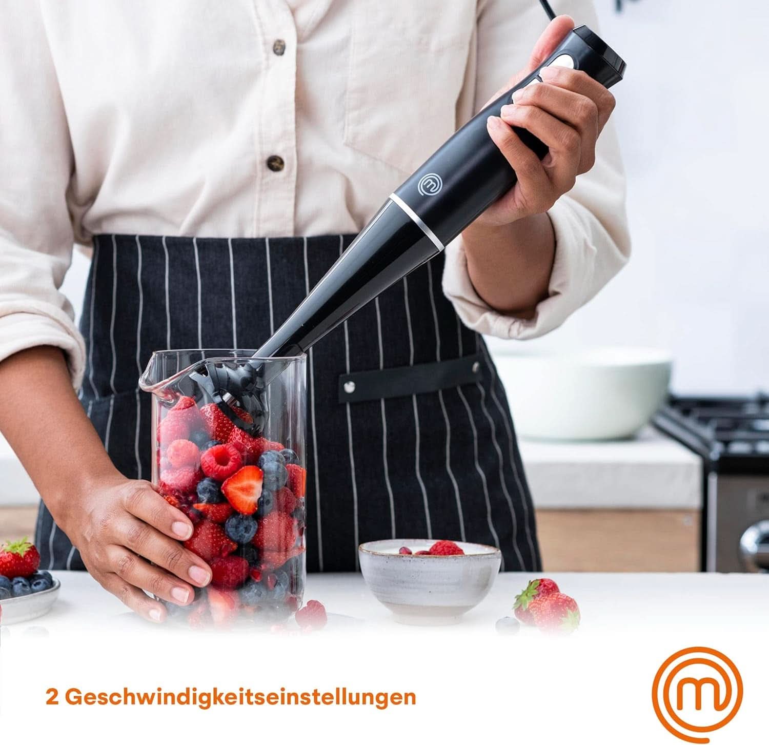 Masterchef Stabmixer, Pürierstab Mit Spritzschutz, Zauberstab Küchengerät, Elektrische Mixstab Hand Blender Mit 2 Geschwindigkeiten, Eintauchfunktion, Spülmaschinenfeste Komponenten, 200W, Schwarz Kitchen Naty Shop