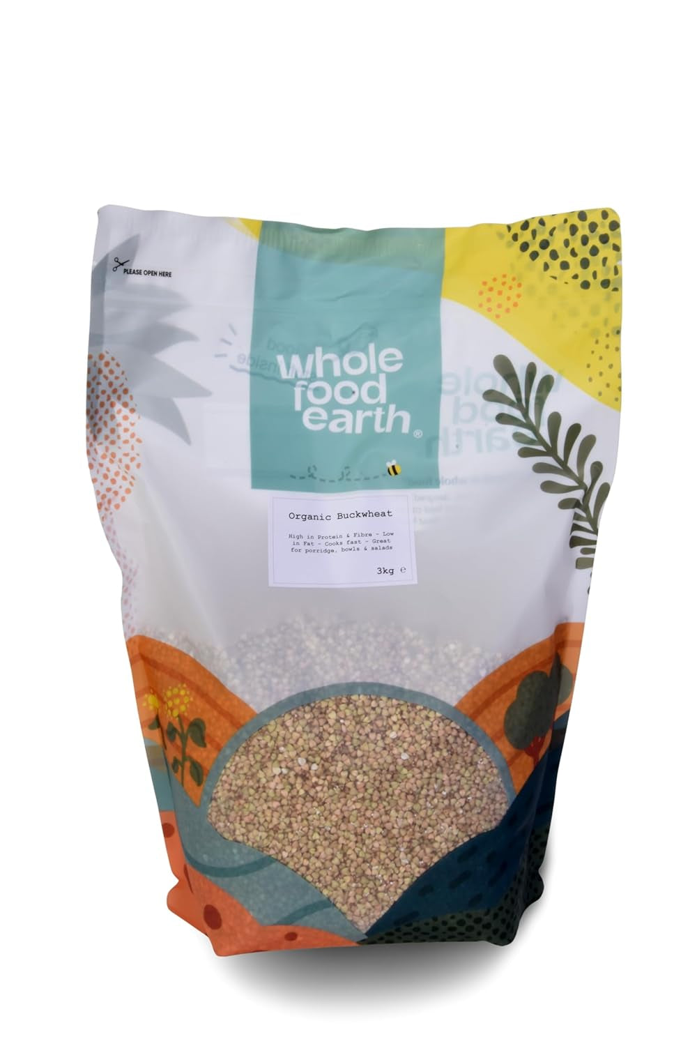 Trigo sarraceno orgánico Wholefood Earth - 3 kg - Sin OGM - Vegano - Alto en fibra - Certificado orgánico
