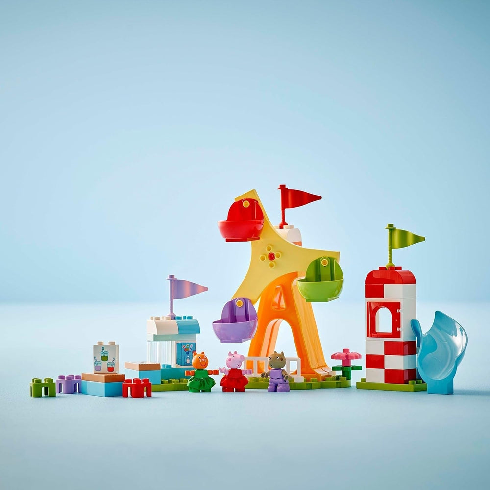 LEGO DUPLO Peppa Wutz Fairground - Juguetes infantiles y juguetes de motricidad para mayores de 2 años - Juegos preescolares con noria grande, tobogán y 3 figuras, incluidas Mollie Kitty y Klausi Kläff - Regalo para niños 10453 Juegos de construcción Besuche den LEGO-Store
