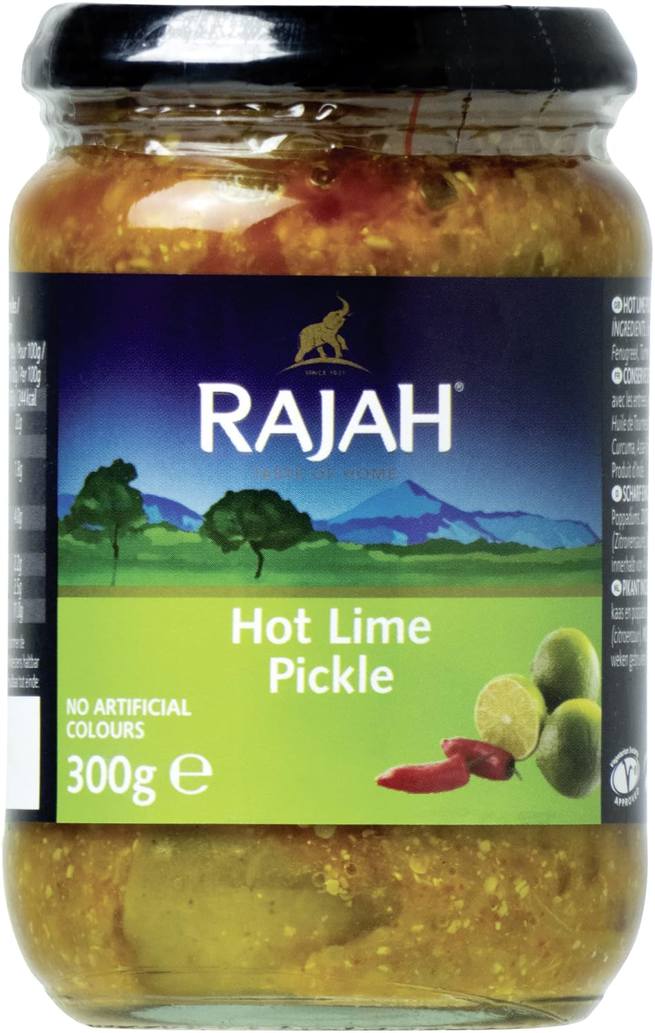 Rajah Mild Lime Pickle – Suave eingelegte Limetten – Ideal para preparar curry, carne, käse, poppadums y vorspeisen – 1 x 300 g