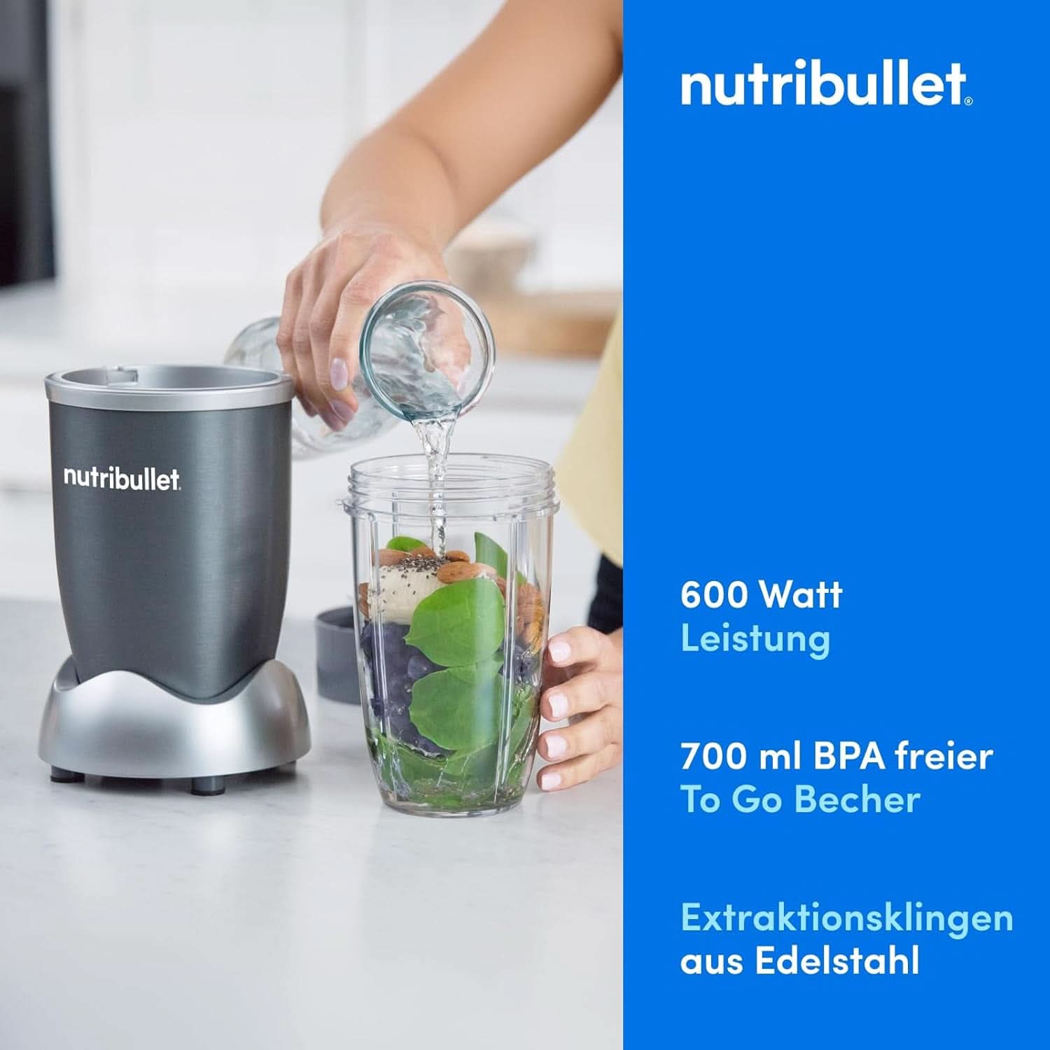Nutribullet Original, Batidora eléctrica, Zerkleinerer, Smoothiemixer, Smoothie Maker, 600 W Leistung, Einfach Und Schnell in Der Anwendung, Kompakt, Leicht Zu Reinigen, NB603DG Kitchen Naty Shop