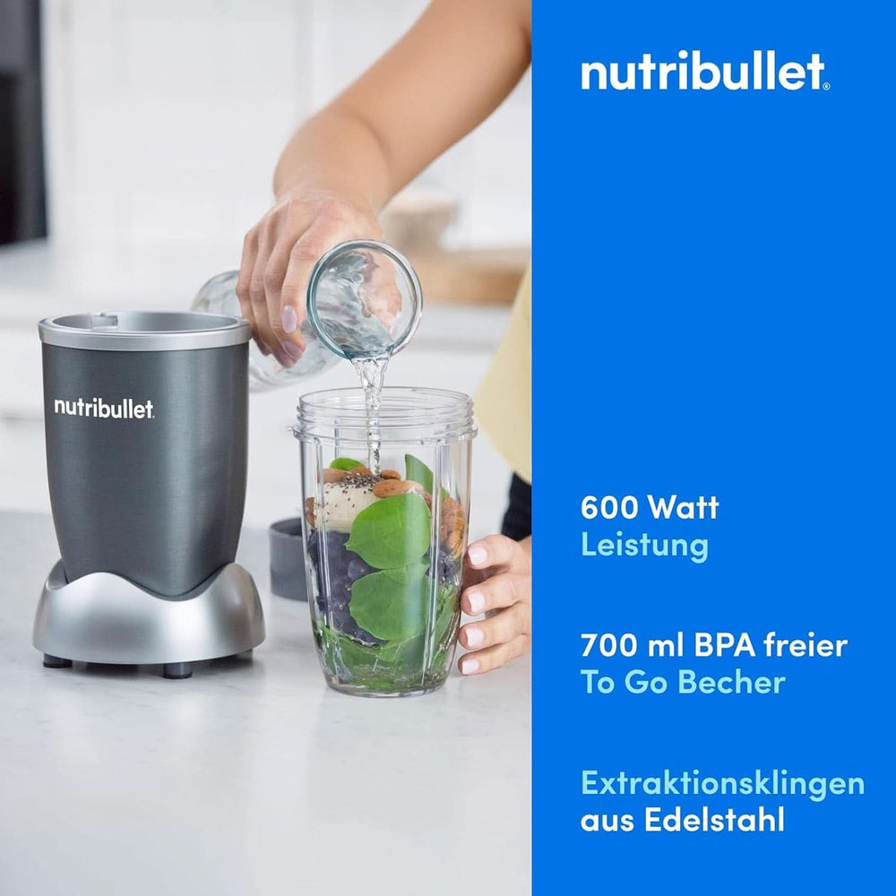 Nutribullet Original, Batidora eléctrica, Zerkleinerer, Smoothiemixer, Smoothie Maker, 600 W Leistung, Einfach Und Schnell in Der Anwendung, Kompakt, Leicht Zu Reinigen, NB603DG Kitchen Naty Shop