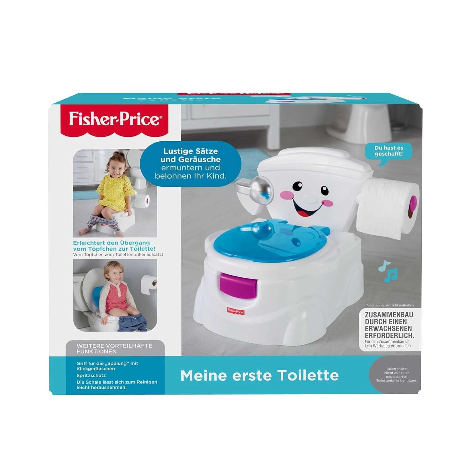 Fisher-Price Meine Erste Toilette, Baby Töpfchen, Mit Musik & Lustigen Sätzen, Tragbare Baby Toilette, Abnehmbarer Toilettenaufsatz, Deutsche Version, Ab 1 Jahr, P4326 Accesorios Alimentación y lactancia Bebe Naty Shop