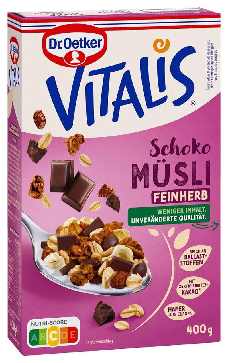 Dr. Oetker Vitalis Muesli de chocolate amargo: Muesli de desayuno con chocolate amargo, paquete de 6 (6 x 600 g)
