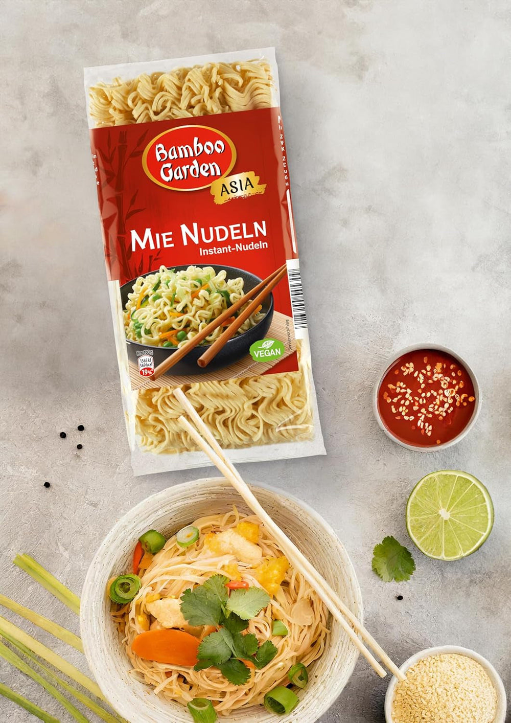 Bamboo Garden - Tăiței Mie | Tăiței instant pentru bucătăria asiatică | Ideali pentru mâncăruri la wok sau supe | Vegani | Pungă de 250g