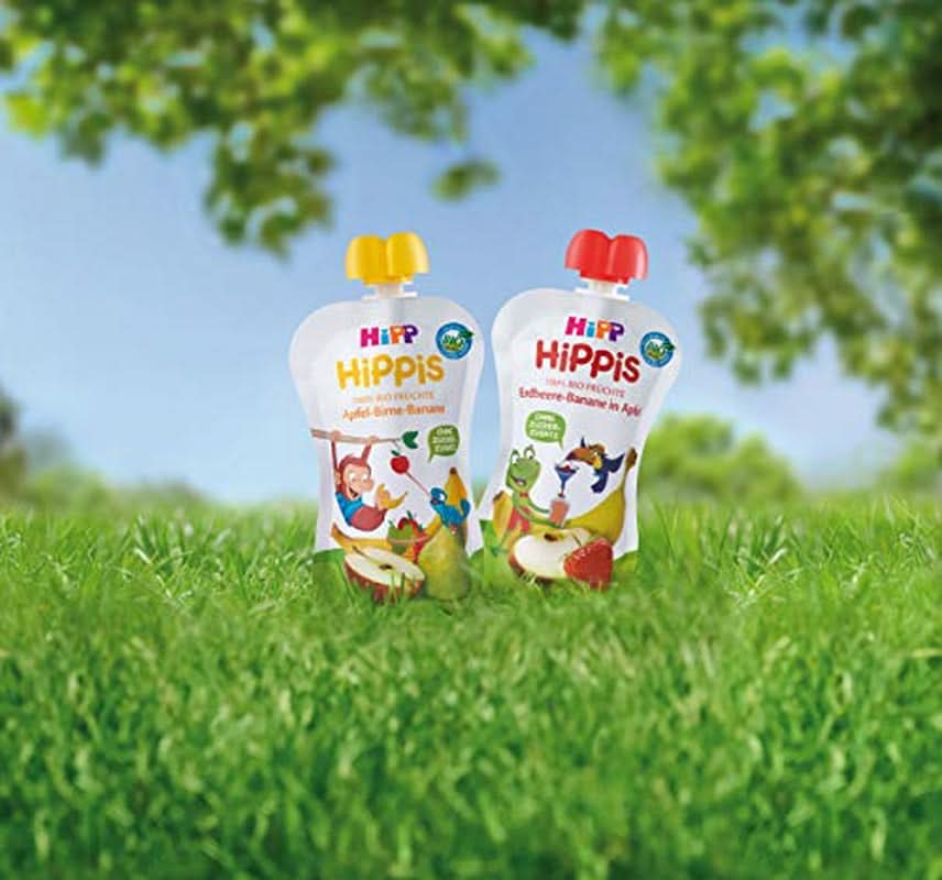 Hipp Super-Hippis bolsitas exprimibles, granada acerola en manzana-frambuesa, fruta 100% ecológica sin azúcares añadidos, 6 bolsitas de 100 g Madre e Hijo Naty Shop