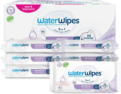 WaterWipes Sensitive+ Soothing Clean 360 piezas (paquete de 6) 3 en 1 limpieza, cuidado y calmante 99% agua con extracto de plantas toallitas para bebés sin perfume