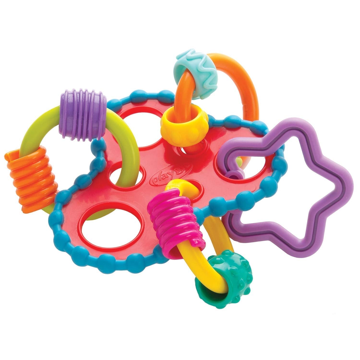 Playgro Rattle Super Shaker - minge zornăitoare pentru bebeluși - minge zornăitoare - minge zornăitoare pentru copii - minge zornăitoare - abilități motorii - jucărie pentru bebeluși - abilități motorii pentru bebeluși - colorat Jucarii Bebe Naty Shop Zăngănit de sens giratoriu