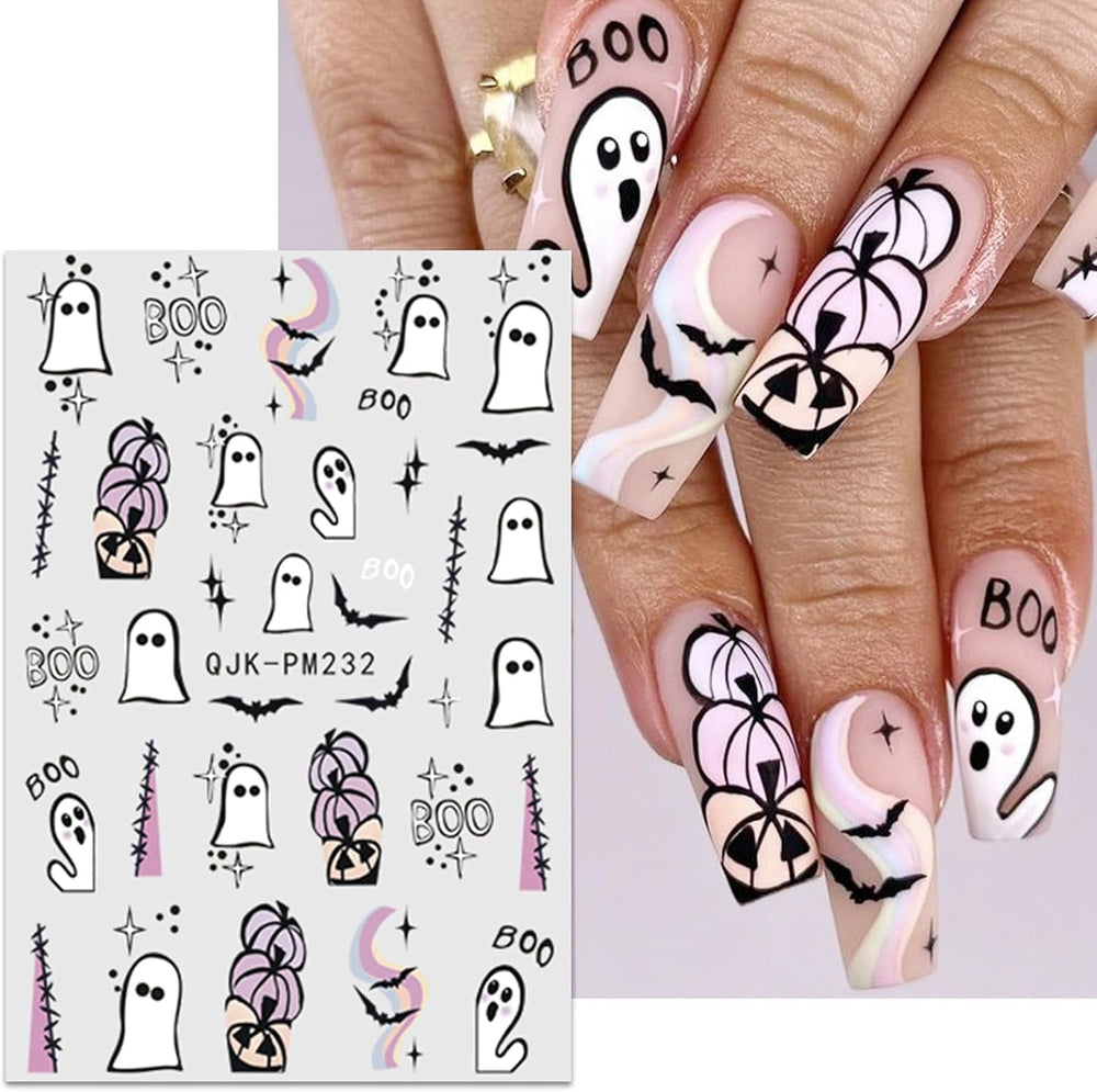 JMEOWIO Nagelsticker Halloween 9 Blatt Nail Art Sticker Selbstklebend Nagelaufkleber Süßes Gespenst Kürbis Dekoration Nageldesign Zubehör