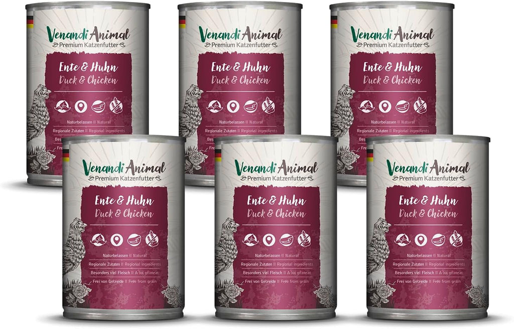 Venandi Animal Premium Hrană umedă pentru pisici, Tasting Pack III, pui, curcan, vită, pui + iepure, vițel, curcan, 6 X 200 G, fără cereale și naturală, 1.2 Kg