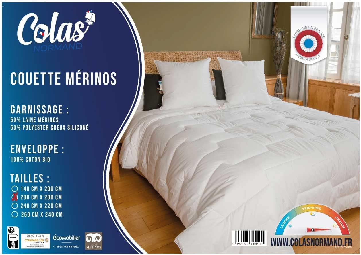 COLAS NORMAND Quilt, 200 X 200 Cm, bumbac organic și lână Merino, cald, lavabil la mașină la 30 °C Plapumi si pilote Naty Shop
